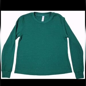 Stars Above Womens Green Crew Neck Long Sleeve Ribbed Pajama Top 1X